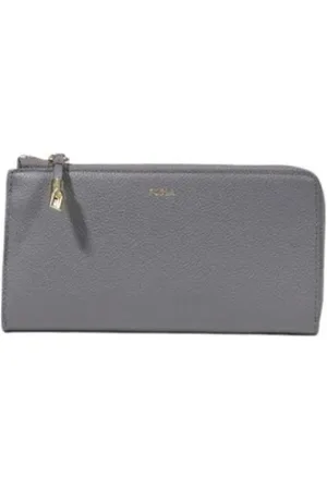 Furla Homme, Accessoires, Gris, Taille: ONE Size Portefeuille en Cuir Gris à Fermeture Éclair