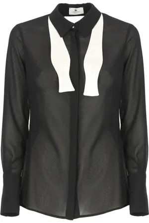 Elisabetta Franchi Femme, Blouses et Chemises, Noir, Taille: 44 FR Chemisier en Soie Ivoire avec Papillon