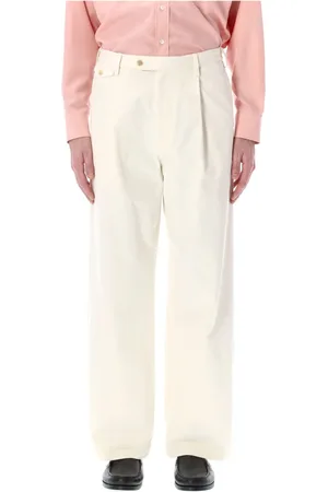 Auralee Homme, Pantalons, Blanc, Taille: XL Pantalon Chino Blanc Ivoire Coupe Droite