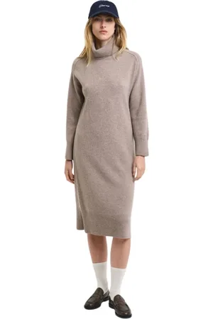 GANT Femme, Robes, Gris, Taille: 40 FR Robe col roulé avec finitions à chevrons