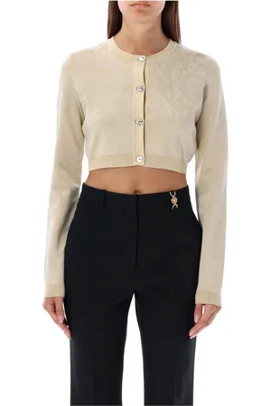 VERSACE Femme, Pulls, , Taille: 38 FR Gilet Tricot Baroque Sable Clair Or
