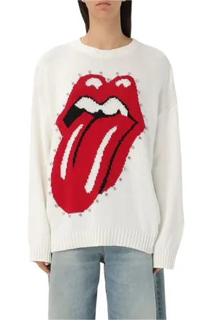 ANIYE BY Femme, Pulls, Blanc, Taille: 36 FR Pull Blanc en Tricot Côtelé avec Manches Évasées