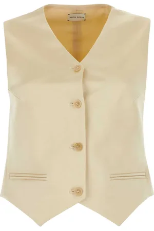 MAGDA BUTRYM Femme, Vestes, Jaune, Taille: 34 FR Gilet en Mélange de Coton Crème pour Femmes