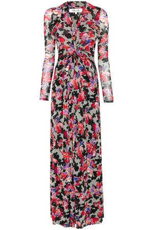 Diane von Furstenberg Femme, Robes, Multicolore, Taille: 38 FR Robe Florale en Maille avec Col en V