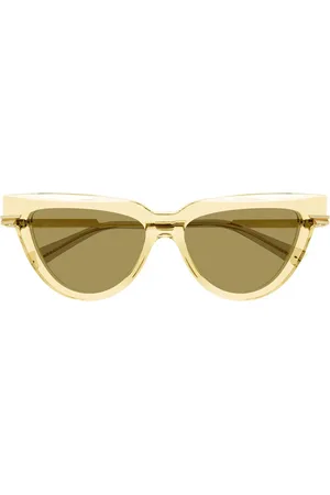 Bottega Veneta Unisex, Accessoires, Jaune, Taille: 54 MM Lunettes de Soleil Cat-Eye pour Femmes avec Accents Métalliques