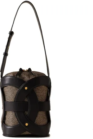 Borbonese Femme, Sacs, Noir, Taille: ONE Size Sac Seau Moyen en Nylon et Cuir Noir