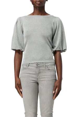Liu Jo Femme, Pulls, Gris, Taille: 38 FR Pull en Tricot Métallique, Style Élégant