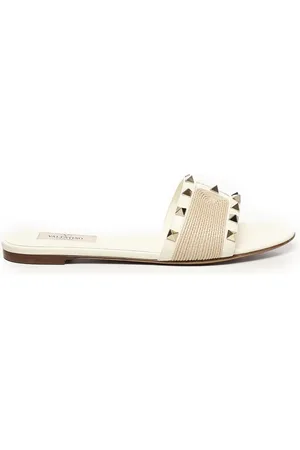 VALENTINO GARAVANI Femme, Chaussures, Blanc, Taille: 36 EU Sandales Cloutées Ivoire Bout Amande