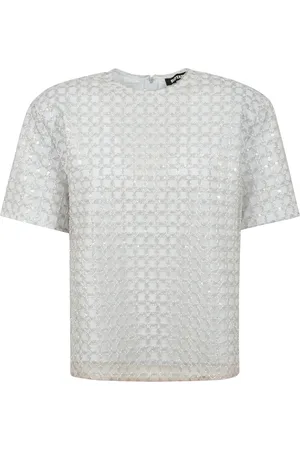 ROTATE Femme, Tops, , Taille: 38 FR T-shirt oversize à Col Rond avec Fermeture Éclair et Broderie de Perles