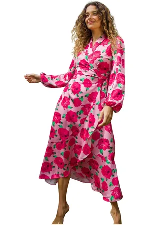 Crās Femme, Robes, Rose, Taille: 46 FR Robe Portefeuille avec Ourlet à Volants