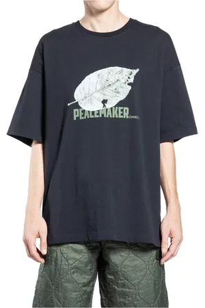 OAMC Homme, Tops, Noir, Taille: XL T-shirt noir à motif de feuille saisonnière