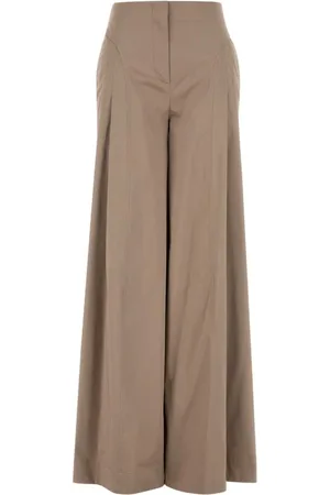 Alberta Ferretti Femme, Pantalons, Brun, Taille: 36 FR Pantalon Large en Coton Cappuccino
