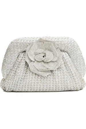 Twentyfour Femme, Sacs, Gris, Taille: ONE Size Pochette Tissée Argent avec Strass Roses