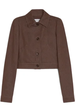 Max Mara Femme, Vestes, Brun, Taille: 38 FR Veste Courte en Denim Marron avec Plis