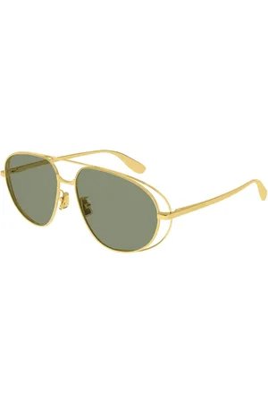Bottega Veneta Unisex, Accessoires, Jaune, Taille: 61 MM Monture Or Verres Verts Lunettes Soleil