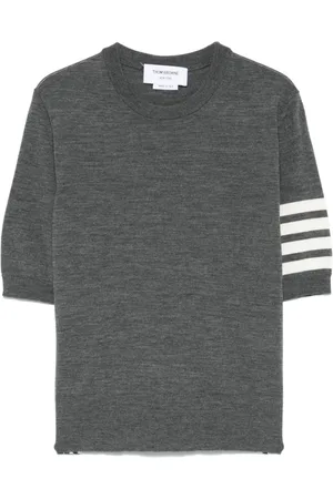 Thom Browne Femme, Pulls, Gris, Taille: 36 FR Pull gris à col rond avec manches transparentes