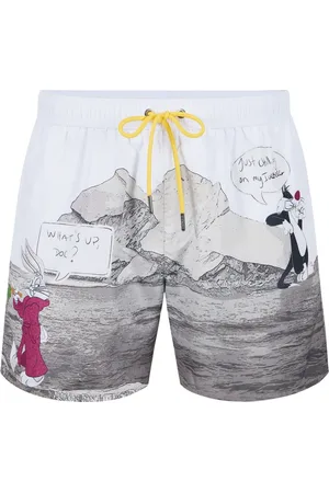 Iceberg Homme, Maillots de bain, Blanc, Taille: XL Shorts de bain à motifs avec fond blanc et cordon jaune