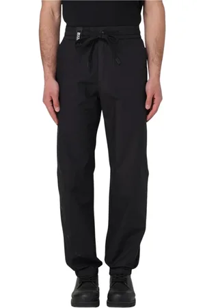 VERSACE Homme, Pantalons, Noir, Taille: L Pantalon Noir Designer Logo Élégant Polyvalent