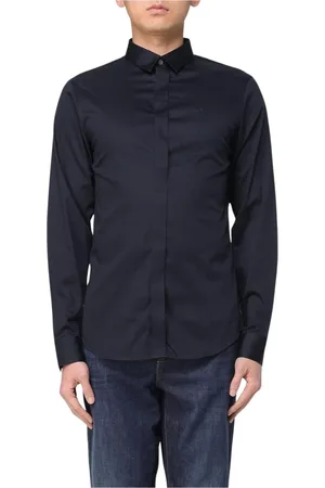 Armani Exchange Homme, Chemises, Bleu, Taille: L Chemise Blanche à Manches Longues en Coton