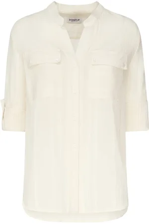 Dondup Femme, Blouses et Chemises, Blanc, Taille: 38 FR Chemise Blanche avec Poches Poitrine
