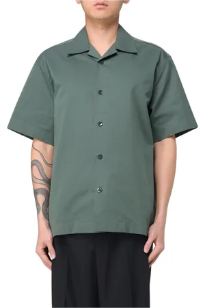 Jil Sander Homme, Chemises, Vert, Taille: L Chemise Grise à Col Camp