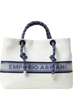Emporio Armani Femme, Sacs, , Taille: ONE Size Sac Fourre-Tout en Toile Blanche avec Poignées en Corde
