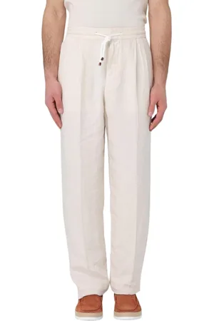 Brunello Cucinelli Homme, Pantalons, , Taille: M Pantalon bleu en lin plissé à cordon