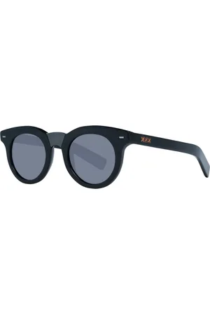 Ermenegildo Zegna Homme, Accessoires, Noir, Taille: ONE Size Lunettes de Soleil Homme Noires Style Rond