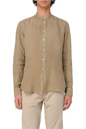 B.D.BAGGIES Homme, Chemises, Vert, Taille: L Chemise en lin blanc à col mandarin