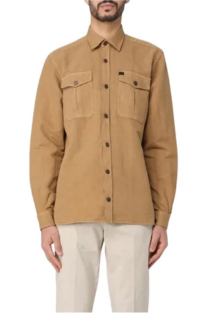 FAY Homme, Chemises, Brun, Taille: M Chemise Casual en Lin avec Poches