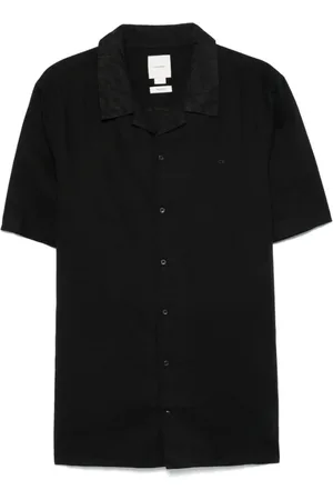 Calvin Klein Homme, Chemises, Noir, Taille: XL Chemise Noire à Col Camp Manches Courtes
