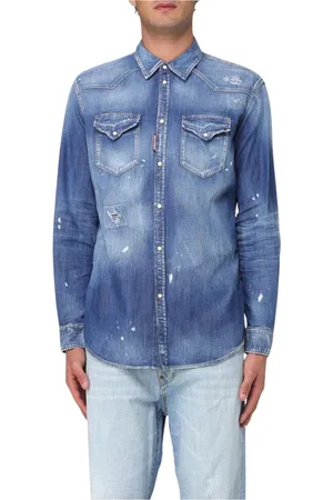 Dsquared2 Homme, Chemises, Bleu, Taille: L Chemise en Denim Déchirée Manches Longues