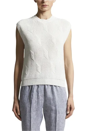 PESERICO SIGN Femme, Pulls, Blanc, Taille: 38 FR Haut en cordonetto de coton avec paillettes