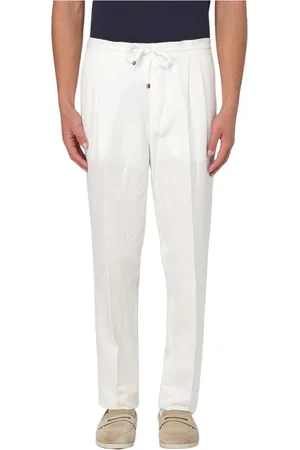Brunello Cucinelli Homme, Pantalons, Blanc, Taille: L Pantalon Casual en Lin Bleu