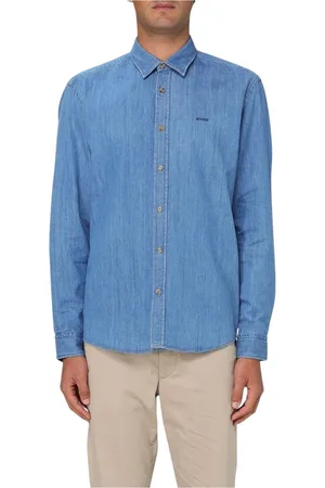 HUGO BOSS Homme, Chemises, Bleu, Taille: S Chemise en Denim Bleu à Manches Longues