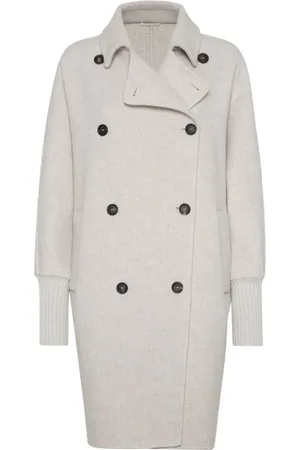 Brunello Cucinelli Femme, Manteaux, Gris, Taille: 40 FR Manteau Gris Cachemire à Larges Revers