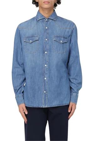 Brunello Cucinelli Homme, Chemises, Bleu, Taille: S Chemise Western en Denim Bleu