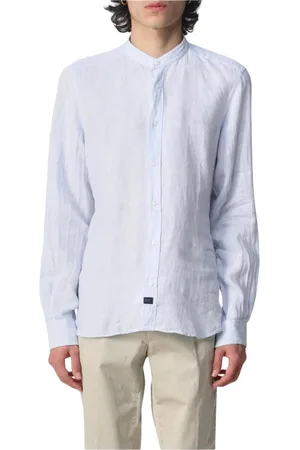 FAY Homme, Chemises, Bleu, Taille: 4XL Chemise en Lin Col Mandarin Élégante