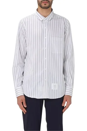 Thom Browne Homme, Chemises, Gris, Taille: XL Chemise à Rayures Col Montant