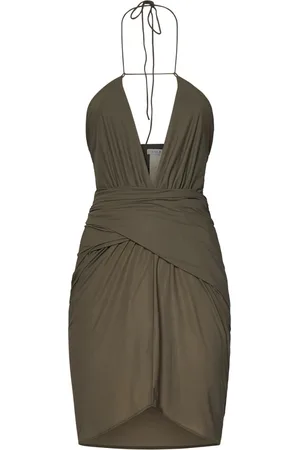 Amazuìn Femme, Robes, Vert, Taille: ONE Size Robe Verte à Col en V pour Femmes