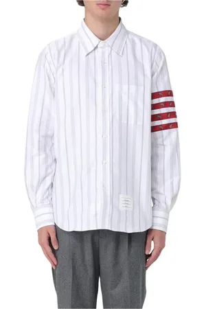 Thom Browne Homme, Chemises, Multicolore, Taille: L Chemise à Rayures Grise à Manches Longues en Soie
