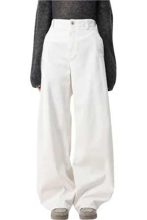 Brunello Cucinelli Femme, Jeans, Blanc, Taille: 38 FR Jaune Crème Wide Leg Jeans