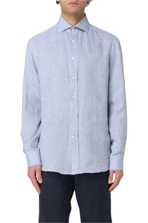 Brunello Cucinelli Homme, Chemises, Bleu, Taille: L Chemise en Lin Sophistiquée