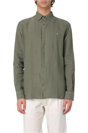 BROOKSFIELD Homme, Chemises, Vert, Taille: S Chemise en Lin Blanche à Manches Longues