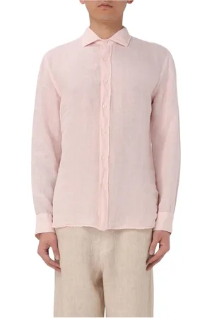 120% Lino Homme, Chemises, Rose, Taille: L Chemise en Lin Blanc Classique