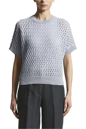 PESERICO SIGN Femme, Pulls, Bleu, Taille: 44 FR Pull en cordonnet de coton avec paillettes