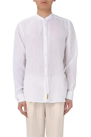 B.D.BAGGIES Homme, Chemises, Blanc, Taille: L Chemise en lin blanc à col mandarin