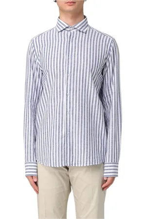 Manuel Ritz Homme, Chemises, Bleu, Taille: L Chemise Bleue à Rayures en Lin