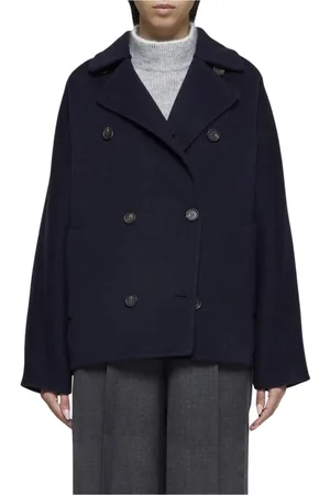 Brunello Cucinelli Femme, Manteaux, Bleu, Taille: 36 FR Élégant Peacoat en Laine Beige