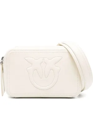 Pinko Femme, Sacs, , Taille: ONE Size Sac à Bandoulière Chic en Cuir Bianco E Argento